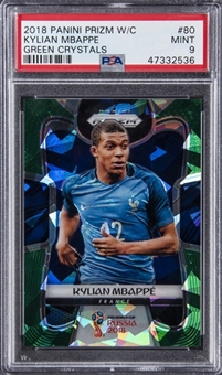 2018 Panini Prizm World Cup Green Crystals #80 Kylian Mbappe Rookie Card (#21/25) - PSA MINT 9